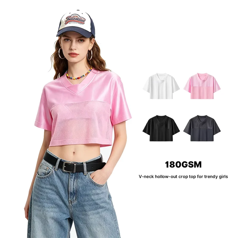 CHINEE-Womens-Crop-Top-Street-style-Millennial-Retro-V-Neck-Cut-out-Short-sleeved-T-Shirt-Summer-Patchwork-Design