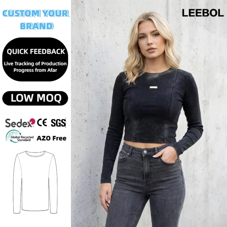 CHINEE-Womens-Cropped-T-Shirt-Custom-Logo-Printed-Solid-Color-Soft-Cotton-Breathable-Comfortable-Crew-Neck-Long-Sleeve-Design