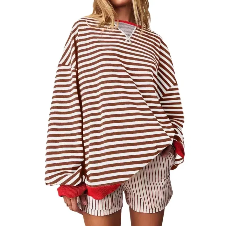 CHINEE-Womens-Custom-Logo-Loose-Crew-Neck-Striped-Long-Sleeve-Sweatshirt-Casual-Fashion-T-Shirt