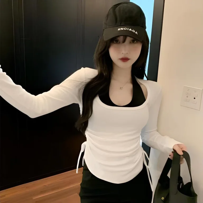 CHINEE-Womens-Cute-Slim-Fit-Square-Collar-Long-Sleeve-Two-Piece-Set-Breathable-High-Elasticity-T-Shirt-Base-Shirt-Spring-Autumn