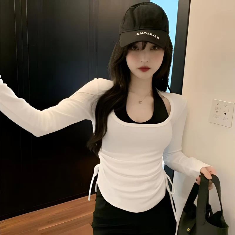 CHINEE-Womens-Cute-Slim-Fit-Square-Collar-Long-Sleeve-Two-Piece-Set-Breathable-High-Elasticity-T-Shirt-Base-Shirt-Spring-Autumn
