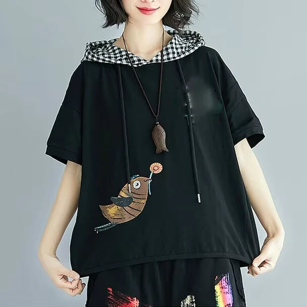 CHINEE-Womens-Denim-Flannel-Appliques-Batik-Custom-Printed-Vintage-Oversize-T-Shirts-Button-Diamonds-Hole-Corduroy-Poplin