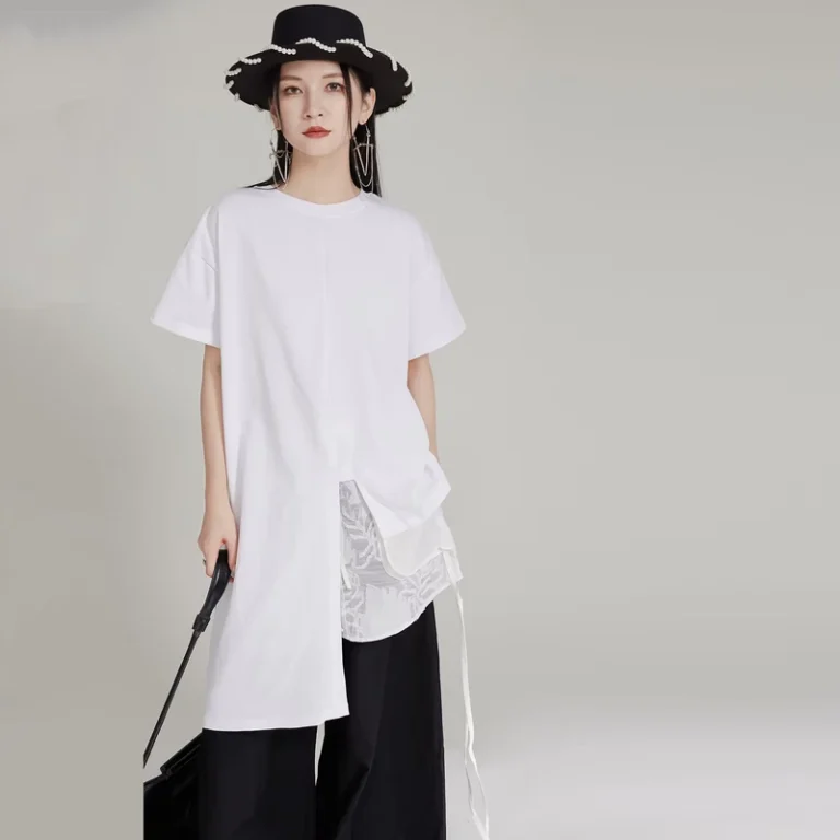 CHINEE-Womens-Fashion-Cotton-T-Shirt-Plus-Size-Short-Sleeve-Design-in-Yamamoto-Dark-Style-Casual-Loose-Top-for-Summer