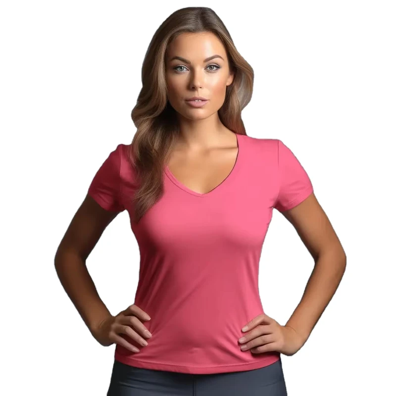 CHINEE-Womens-High-Quality-Cotton-V-Neck-T-Shirt-Quick-Dry-Summer-Sports-Running-Print-Casual-Short-Sleeves-Breathable-Solid-240g