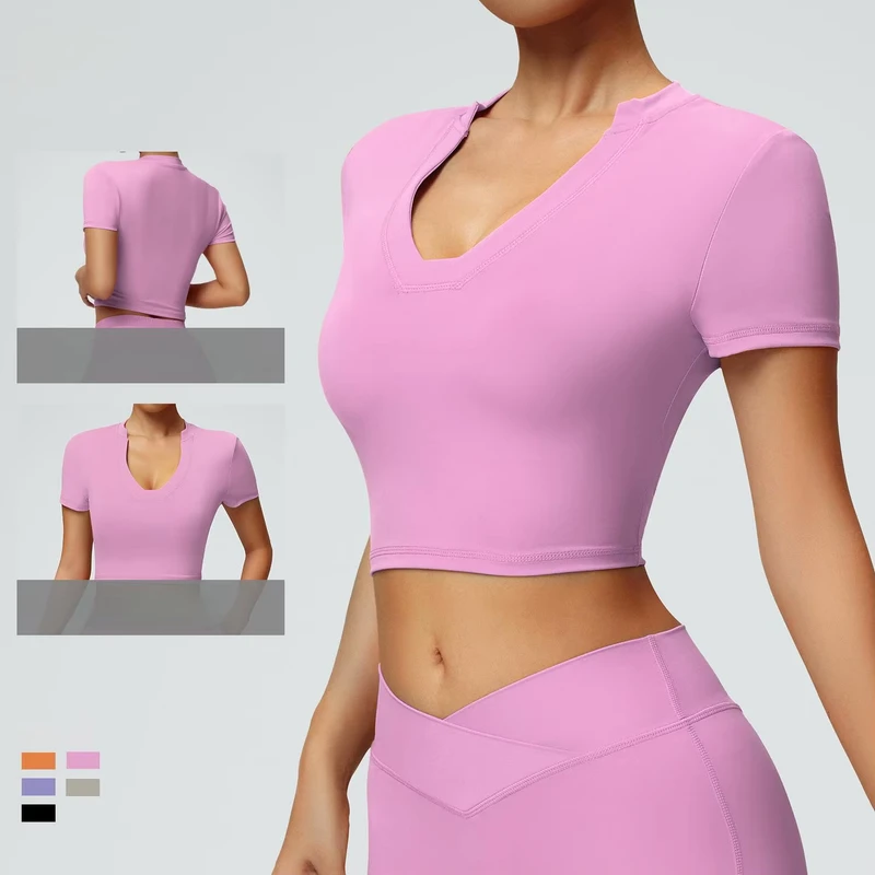 CHINEE-Womens-Lightweight-Breathable-V-Neck-Seamless-T-Shirt-High-Quality-Custom-Design-Sports-Tight