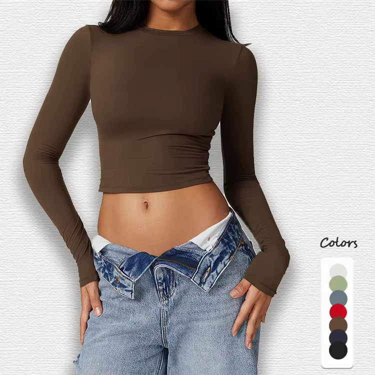 CHINEE-Womens-Long-Sleeve-Crew-Neck-Crop-Top-Slim-Fit-Solid-Fitted-Tee-Shirt-With-Custom-Logo-Women-Crop-Tops