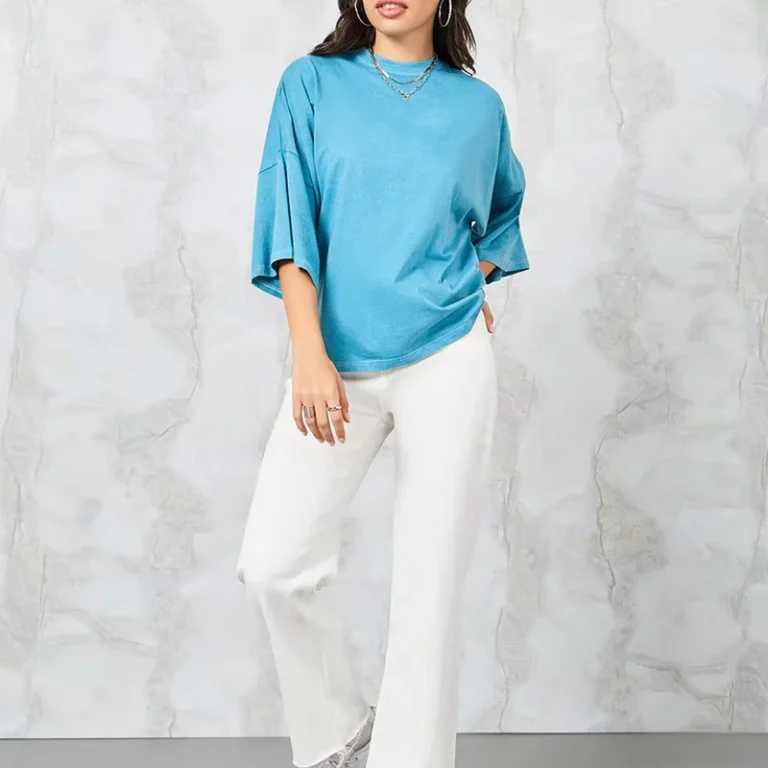 CHINEE-Womens-Oversized-Crew-Neck-T-Shirt-Three-Quarter-Sleeve-Solid-Color-Loose-Fit-100-Cotton-Breathable-Jersey-Fabric-Spring