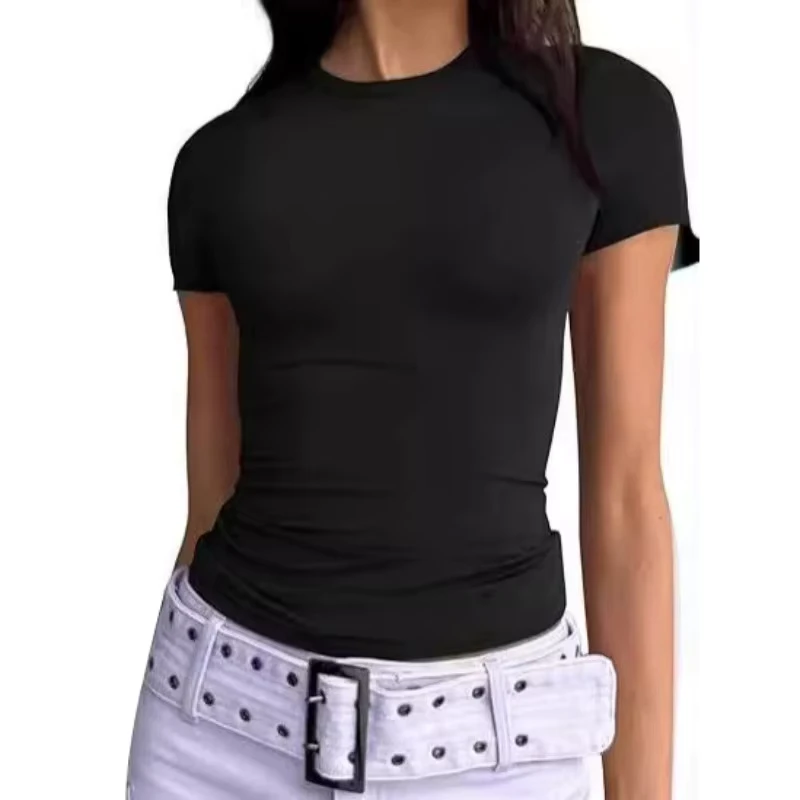 CHINEE-Womens-Pullover-T-shirts.-Hot-Girls-Wear-Slim-fitting-Tops-Over-Them.-Fashionable-Round-neck-and-High-end