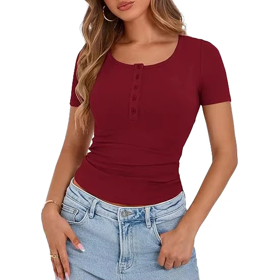 CHINEE-Womens-Regular-Crew-Neck-Knitted-Short-Sleeve-T-Shirts-Polyester-Cotton-Blend-Quick-Dry-Breathable-Eco-Friendly
