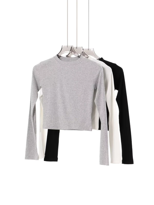 CHINEE-Womens-Short-Long-sleeve-T-shirt-Crop-Top-Crew-Neck-Trendy-Outfit-Hot-Girl-Style-Shirt-Versatile-Solid-Color-Top