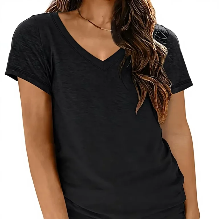 CHINEE-Womens-Short-Sleeve-V-Neck-T-Shirts-Lightweight-Soft-Casual-Summer-Tops-82Polyester-12Rayon-6Spandex
