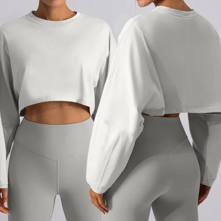 CHINEE-Womens-Short-Sports-Base-Shirt-T-shirt-Knitted-Sweater-Drop-sleeved-Loose-Long-sleeved-Top