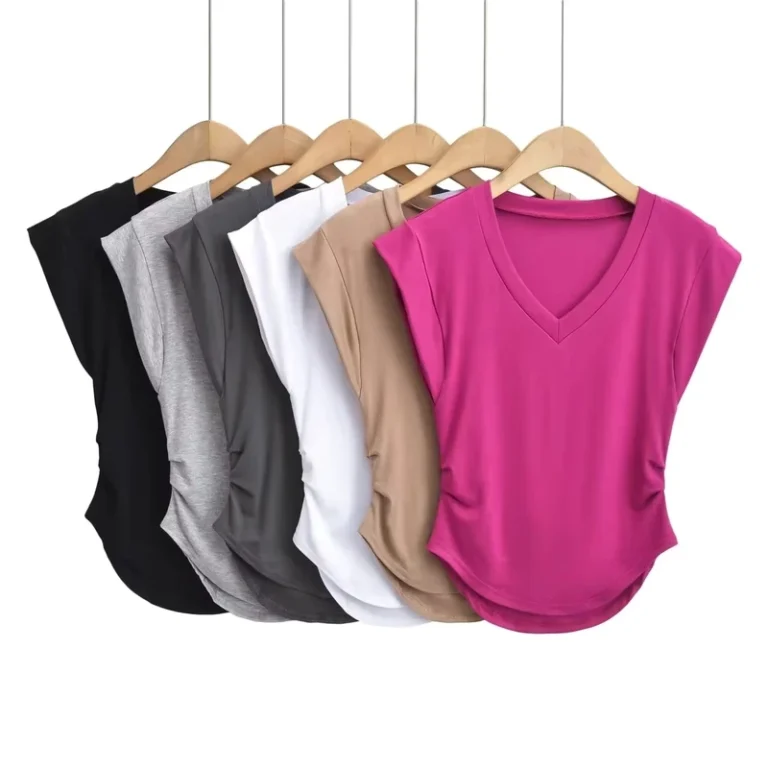 CHINEE-Womens-Slim-Casual-Short-Sleeve-T-Shirt-with-V-Neck-Solid-Color-Custom-Logo-Cotton-Formal-Style