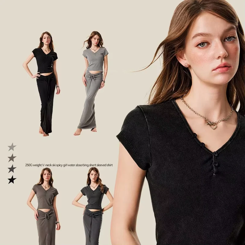 CHINEE-Womens-Slim-Fit-Summer-V-Neck-T-Shirt-Casual-Printed-Short-Sleeves-Eco-Friendly-Breathable-Knitted-Fabric