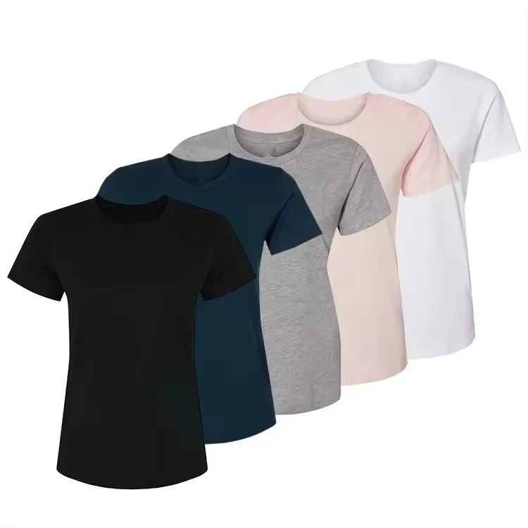 CHINEE-Womens-Solid-Color-Crew-Neck-Short-Sleeve-T-Shirt-Regular-Fit-Knitted-Casual-All-Seasons-Black-Navy-Gray-Pink-White