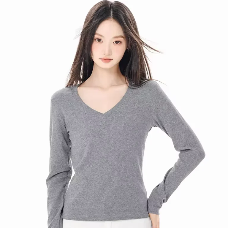 CHINEE-Womens-Solid-Color-Slim-Fit-V-Neck-Regular-Shoulder-Long-Sleeve-T-Shirt-New-Autumn-Style-Short-Length-Y2K-Inspired-Crop-Top