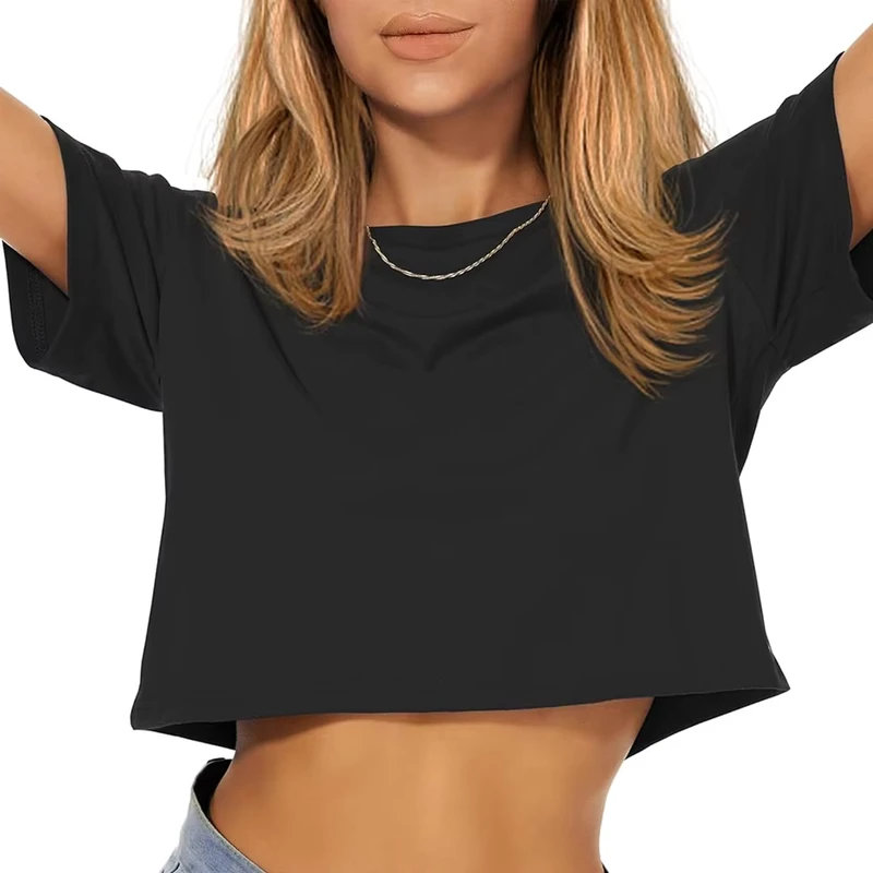 CHINEE-Womens-Summer-Quick-Dry-Crop-Top-Custom-Design-Short-Sleeve-Breathable-100-Cotton-Eco-Friendly-Anti-Shrink-Fashion