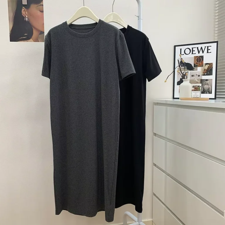 CHINEE-Womens-Summer-Short-Sleeved-T-shirt-Dresses-Breathable-Casual-Plain-Ladies-Long-Shirts-for-Logo-Printing