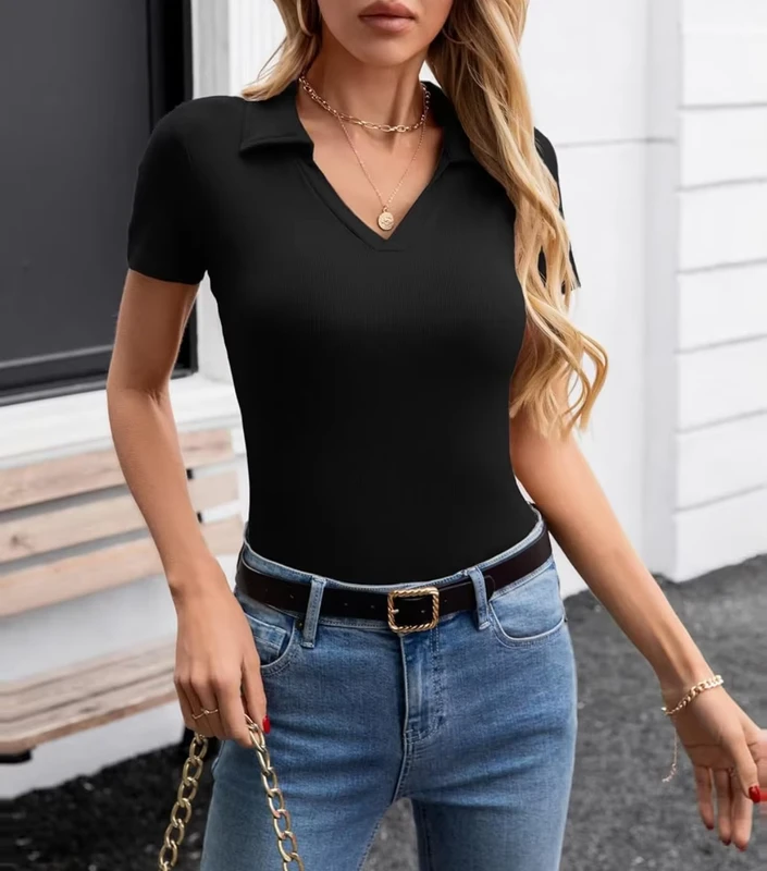 CHINEE-Womens-Summer-V-Neck-Cotton-for-T-Shirt-New-Model-Solid-Slim-Fit-Breathable-Eco-Friendly-Short-Sleeve-Business-Casual-Shirts