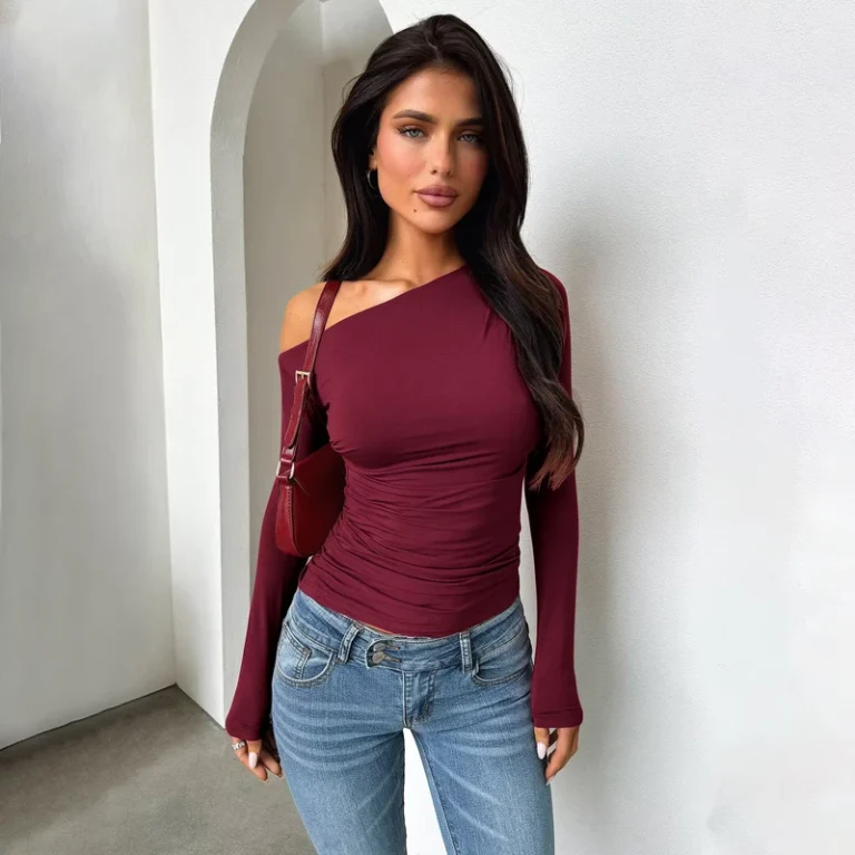 CHINEE-Womens-T-shirt-New-Diagonal-Neck-Off-shoulder-Long-Sleeve-Sweater-Summer-High-grade-Spice-Girl-Top-Female-Design-Sense