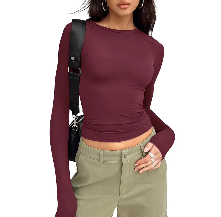 CHINEE-Womens-Trendy-Waist-Baring-Cropped-T-shirts-Underscrubs-Layer-Slim-Fit-Y2K-Long-Sleeve-Stretchy-Basic-Crop-Tops