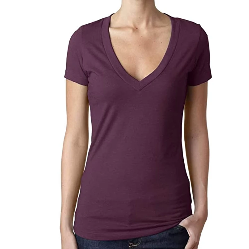 CHINEE-Womens-V-Neck-Jersey-T-Shirt-B6005-Womens-Fine-Jersey-Flowy-Deep-V-Neck-T-shirt-T-Shirts-Buk-Rates