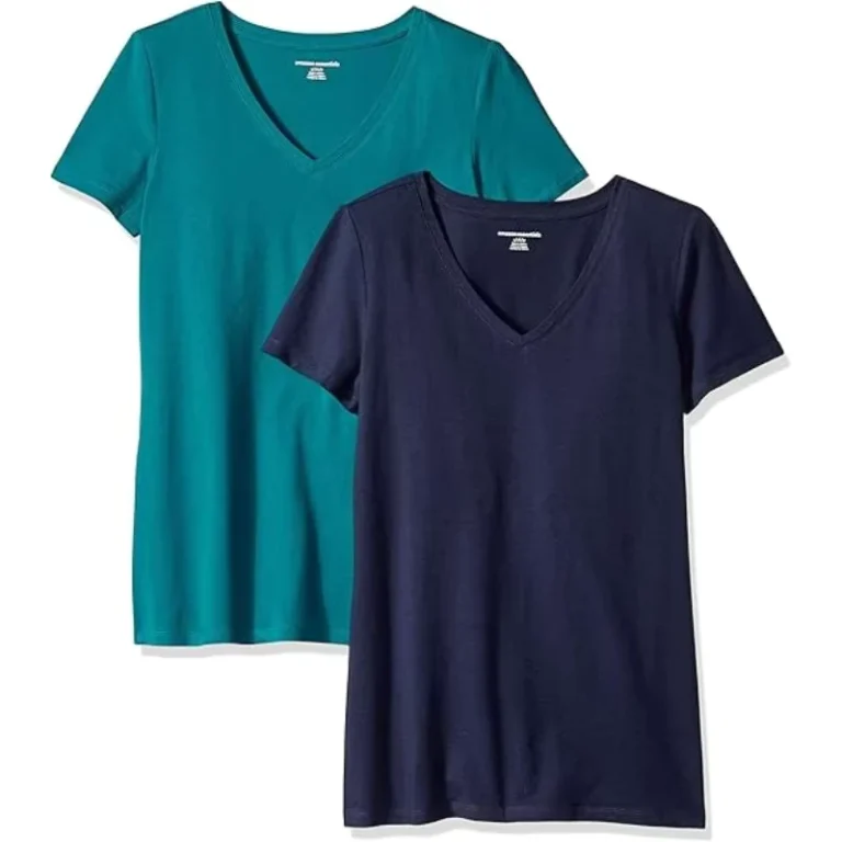 CHINEE-Womens-V-Neck-T-Shirts-Basic-Stretchy-100-Cotton-Solid-Colors-Sizes-S-XL