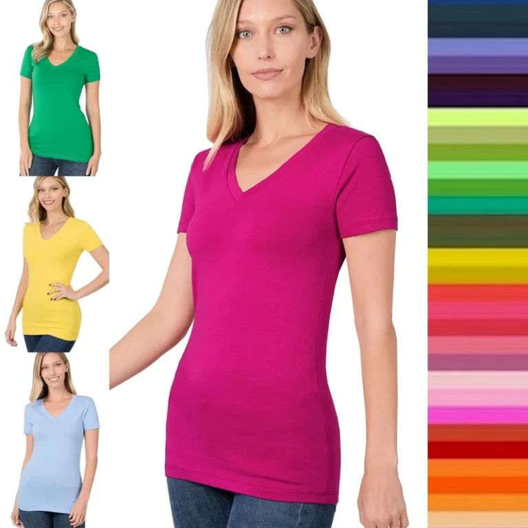 CHINEE-Womens-V-neck-100-Cotton-Short-Sleeve-T-shirts-Customized-Digital-Printed-Anti-Pilling-Breathable-Casual-Fit-Custom-Colors