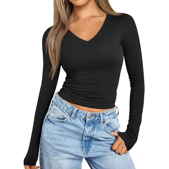 CHINEE-Womens-V-neck-T-shirt-Slim-fitting-Long-sleeved-Top-Milk-Silk-Bottoming-Shirt-High-end-Inner-Wear