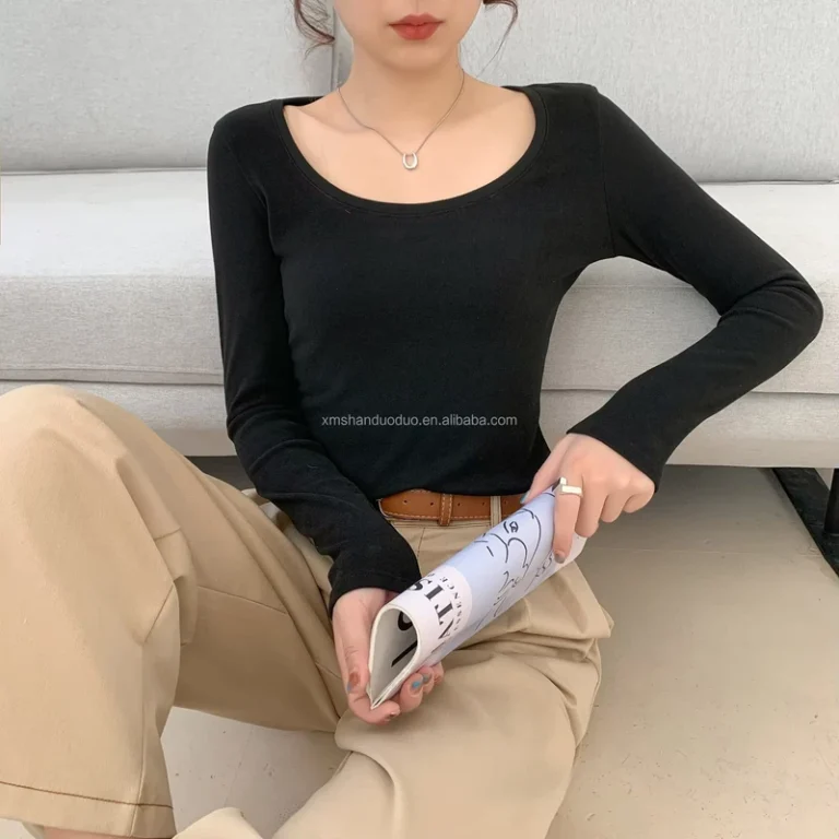 CHINEE-Womens-Warm-Long-Sleeved-Shirt-Elastic-Solid-Color-T-shirt-Embroidered-Print-Casual-Long-Length