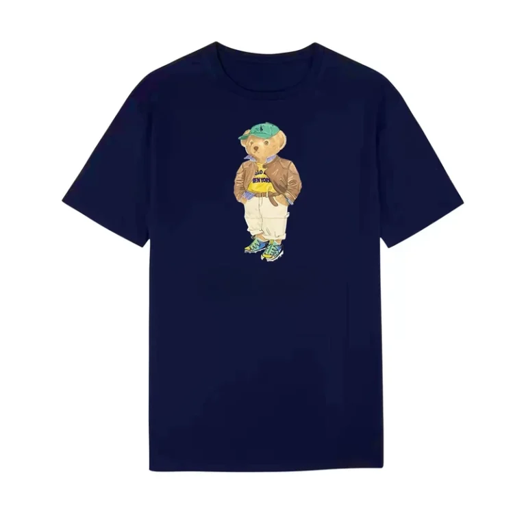 CHINEE-Womens-lauren-Fashionable-Casual-Cotton-T-Shirt-Round-Neck-Short-Sleeve-with-Bear-Pattern-Breathable-Knitted-Top-for-Summer