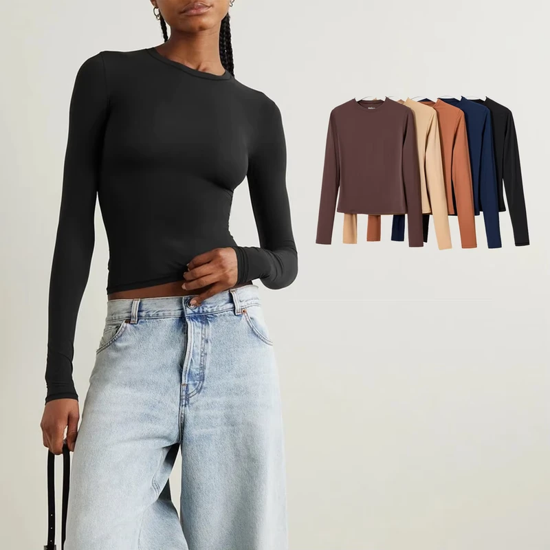 CHINEE-YUNCHI2601-110G-ultra-Thin-Kim-Style-Same-Quality-High-Elastic-Slim-Fit-Long-Sleeve-Round-Neck-Casual-T-shirt