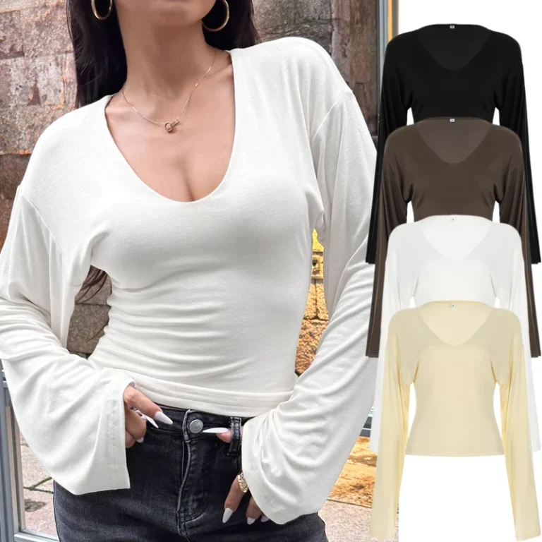 CHINEE-Z-3263-V-neck-Loose-Bat-long-sleeved-T-shirt-Plain-Basic-Simple-Casual-Autumn-Top-for-Women