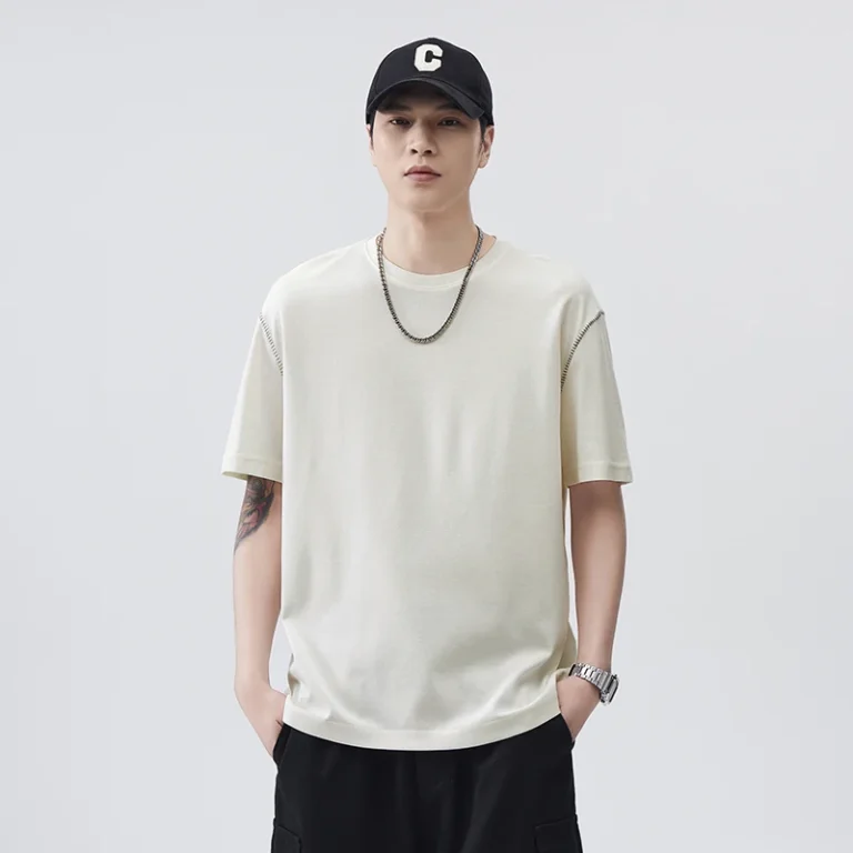 100-Cotton-250-GSM-Crew-Neck-Oversized-Short-Sleeve-Mens-T-Shirt-Casual-Sports-Pattern-Knitted-Fabric-Solid-Design-1