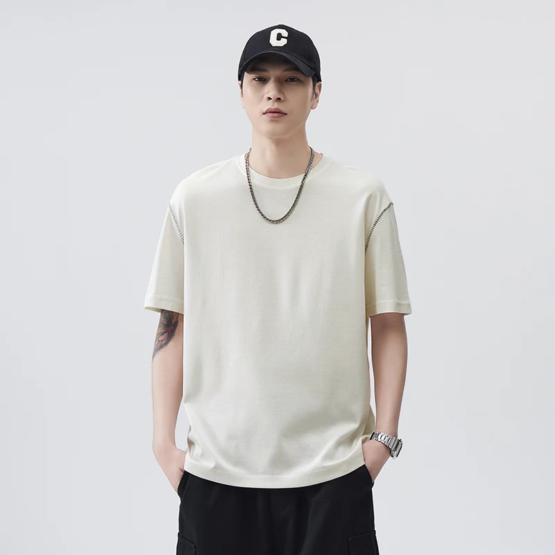 100-Cotton-250-GSM-Crew-Neck-Oversized-Short-Sleeve-Mens-T-Shirt-Casual-Sports-Pattern-Knitted-Fabric-Solid-Design-1
