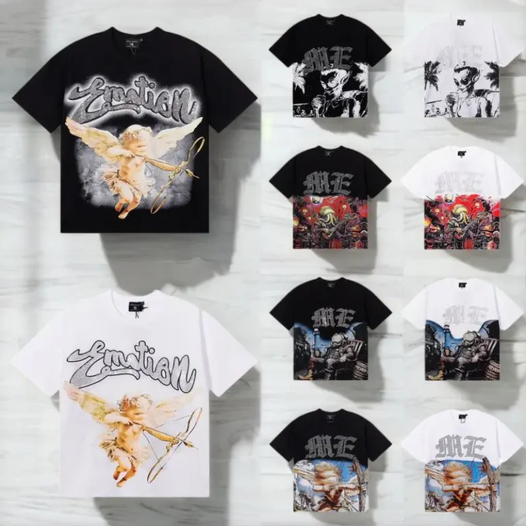 100-Cotton-250GSM-Tshirt-Mixed-Emotion-Retro-Loose-T-Shirt-Vintage-Angel-Graffiti-Printed-Rhinestones-Mens-T-shirt