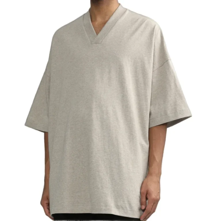 100-Cotton-280-Grams-Knitted-V-Neck-T-Shirt-Men-Drop-Shoulder-Fitness-Oversized-Silk-Screen-Printed-Custom-Logo-Front-High