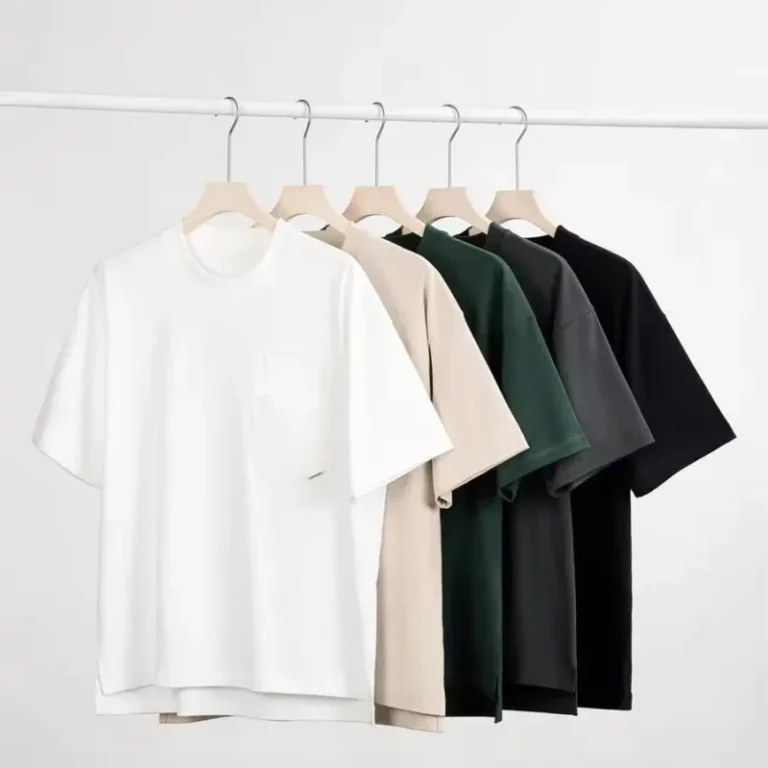 100-Cotton-300g-Heavy-Mens-Casual-Short-Sleeve-T-Shirt-Dot-Pattern-Double-Pocket-Split-Design-Anti-Wrinkle-Anti-Pilling-for