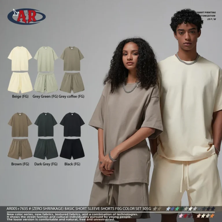 100-Cotton-305G-T-shirts-Sets-Basic-FOG-Colors-Loose-Short-Sleeved-T-shirt-Drawstring-Short-Pants