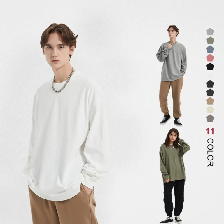 100-Cotton-310GSM-Washed-Vintage-Rib-Hem-Long-Sleeve-T-Shirts-Drop-Shoulder-Oversized-Casual-T-Shirt-for-Men