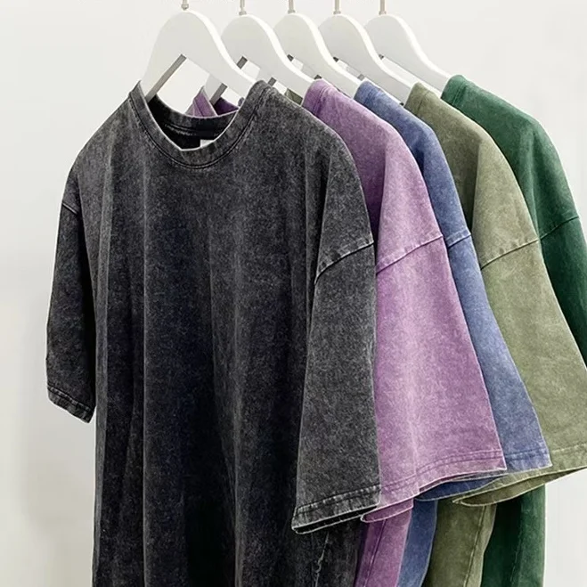 100-Cotton-Acid-Wash-230Gsm-Drop-Shoulder-Vintage-Men-T-Shirt-O-Neck-Breathable-Custom-LOGO-Blank-T-Shirt-for-Men