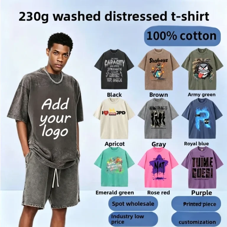100-Cotton-Acid-Washed-Mens-Crew-Neck-T-shirt-230gsm-270gsm-Heavyweight-Summer-Retro-Shortsleeve-Custom-logo-Tshirt-for-Unisex
