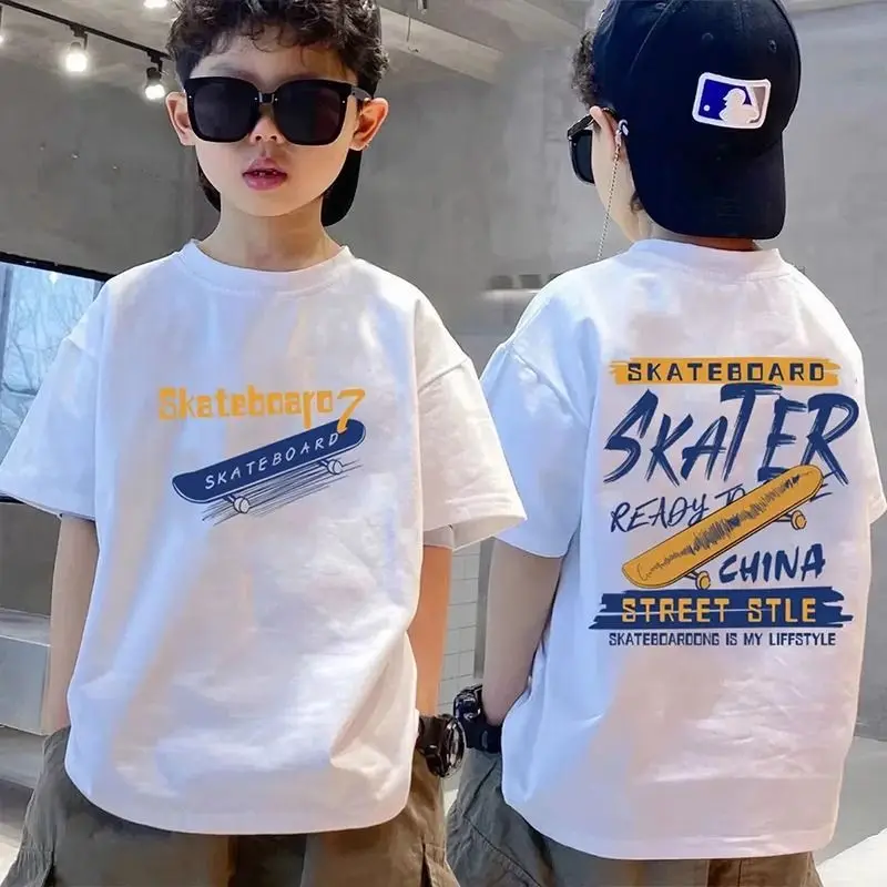 100-Cotton-Childrens-Half-sleeved-Summer-Top-New-Boys-Loose-Western-style-Cartoon-Letters-Breathable-T-shirt-for-Boy