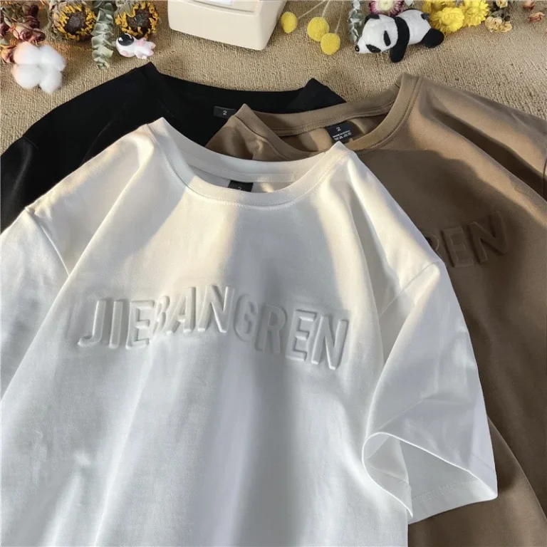 100-Cotton-Embossed-Oversized-Formal-Blank-O-Neck-Mens-T-shirt-Custom-Emboss-Puff-Logo-Print-Eco-Friendly