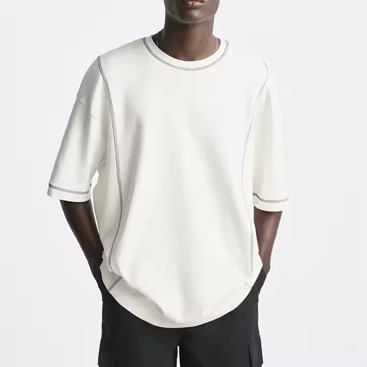 100-Cotton-Mens-Casual-T-shirt-Oversized-Shoulder-Solid-Color-Blank-Fashion-Knitted-Print-PatternT-Shirt-for-Men