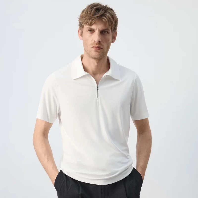 100-Cotton-Mens-for-Polo-T-Shirt-Casual-Polo-Tops-with-Zipper-Lapel-Collar-and-Short-Sleeve-Short-Length-Golf-Polo-Shirt
