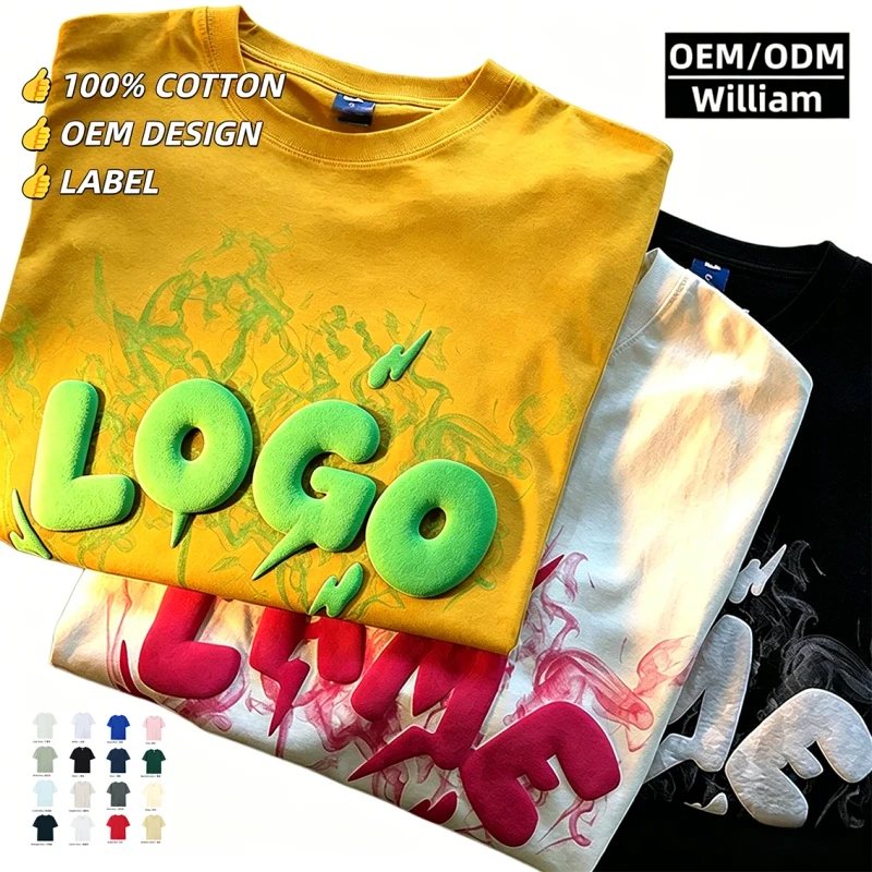 100-Cotton-Plain-Tshirt-Oversized-HeavyWeight-T-shirt-Custom-3D-Puff-Print-Foam-Logo-Men-Tee-Unisex-T-Shirt-for-Men