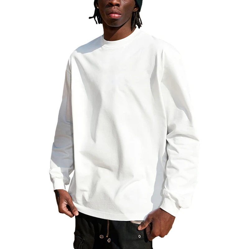 100-Cotton-Round-Neck-Custom-Logo-Long-Sleeve-T-shirt-250gsm-Screen-Printing-White-Mens-T-shirts