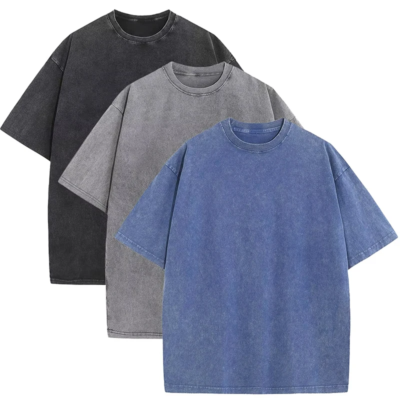 100-Cotton-Summer-Mens-Women-Plain-Vintage-Blank-T-shirts-Acid-Wash-Distressed-T-shirt