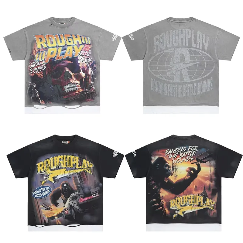 100-Cotton-Tshirt-Streetwear-Hot-fix-Rhinestones-T-Shirt-RoughPlay-Graffiti-Printed-Short-Sleeve-Mens-Boxy-T-shirt